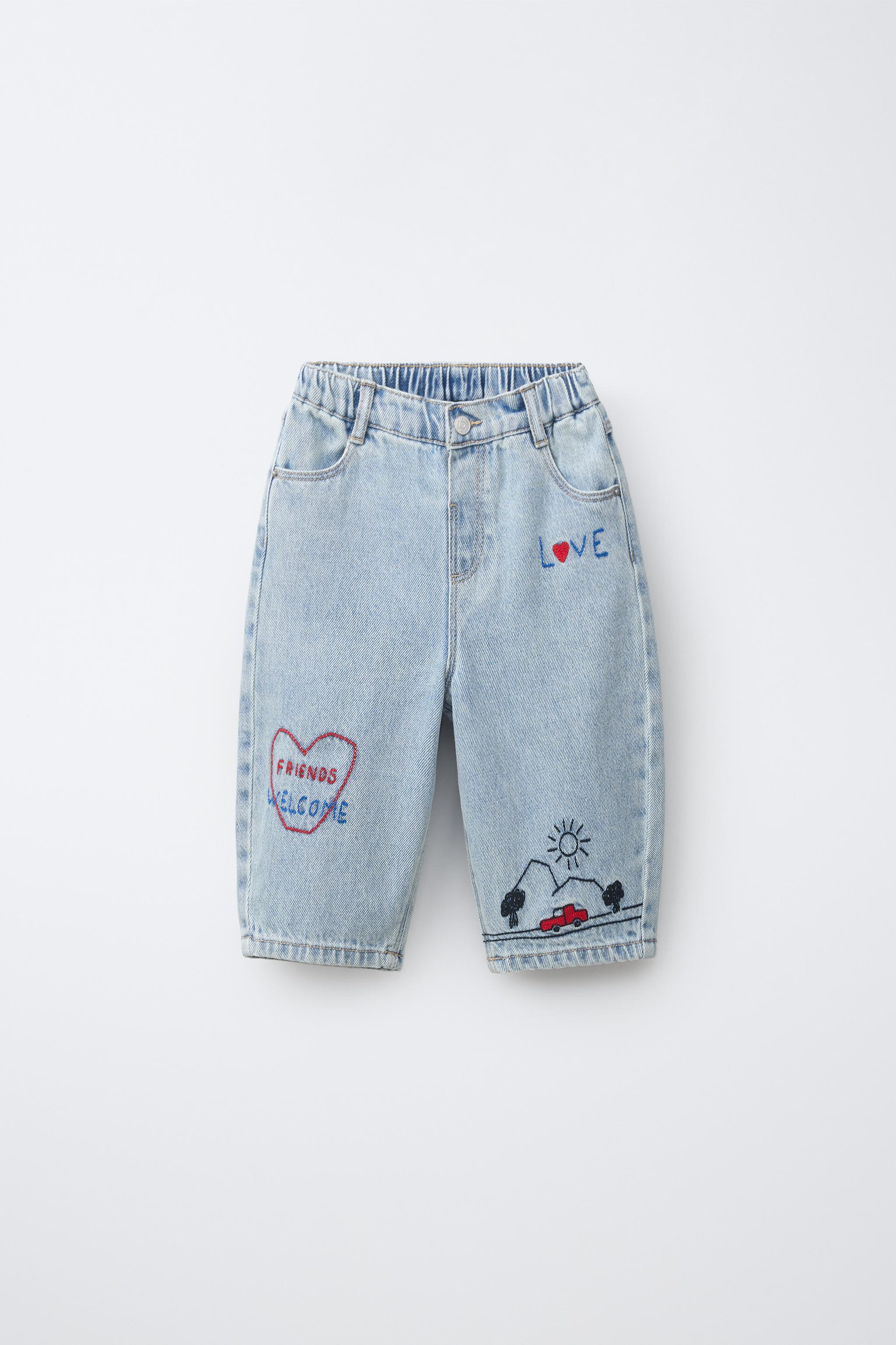 HEART EMBROIDERED BAGGY JEANS